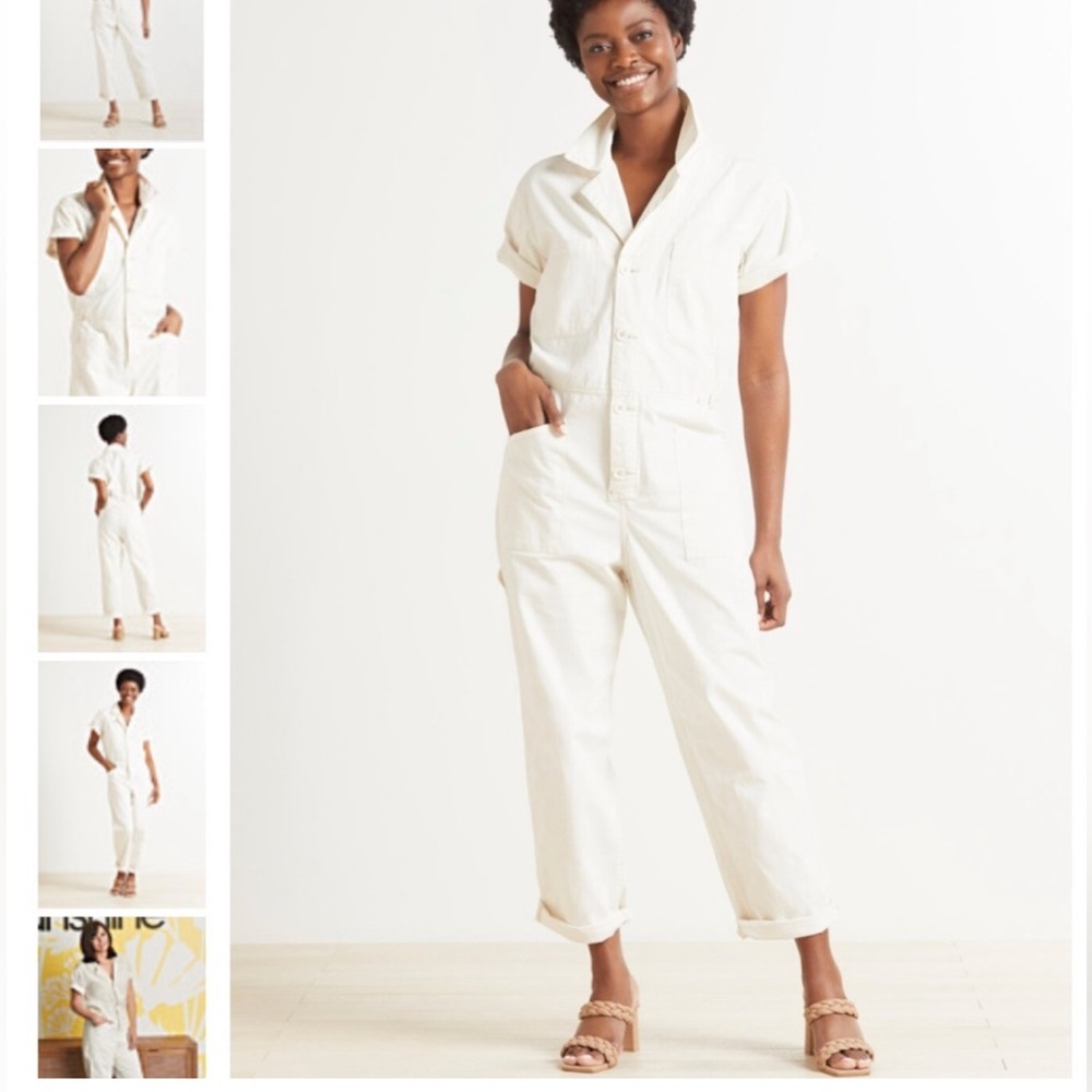 PISTOLA GROVER ANTIQUE WHITE CREAM SHORT SLEEVE FIELD SUIT JUMPSUIT SIZE LARGE